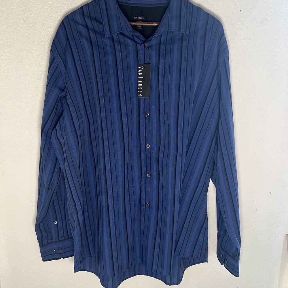NWT Van Heusen Dress Shirt Blue Stripped Button Down Men’s 18.5 Neck 2X